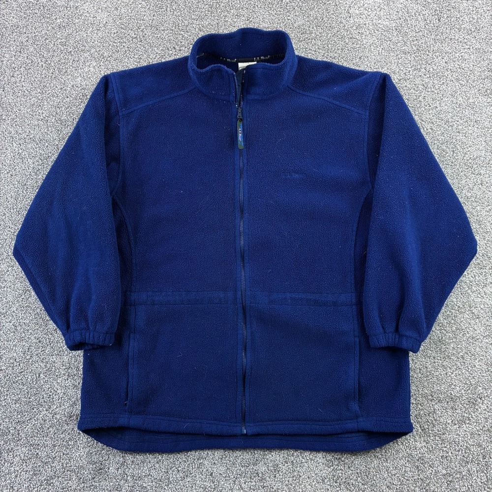 Vintage L.L. Bean Fleece Jacket Mens Large Navy Blue Full Zip Mock Neck Hiking